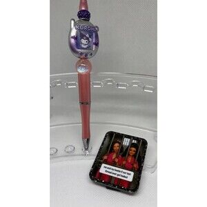 Handmade Kuromi Beadable Pen & “Text Thread Leaked” Chip Clip Set
